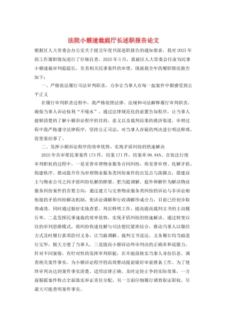 法院小额速裁庭厅长述职报告论文