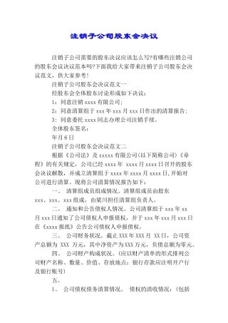 注销子公司股东会决议