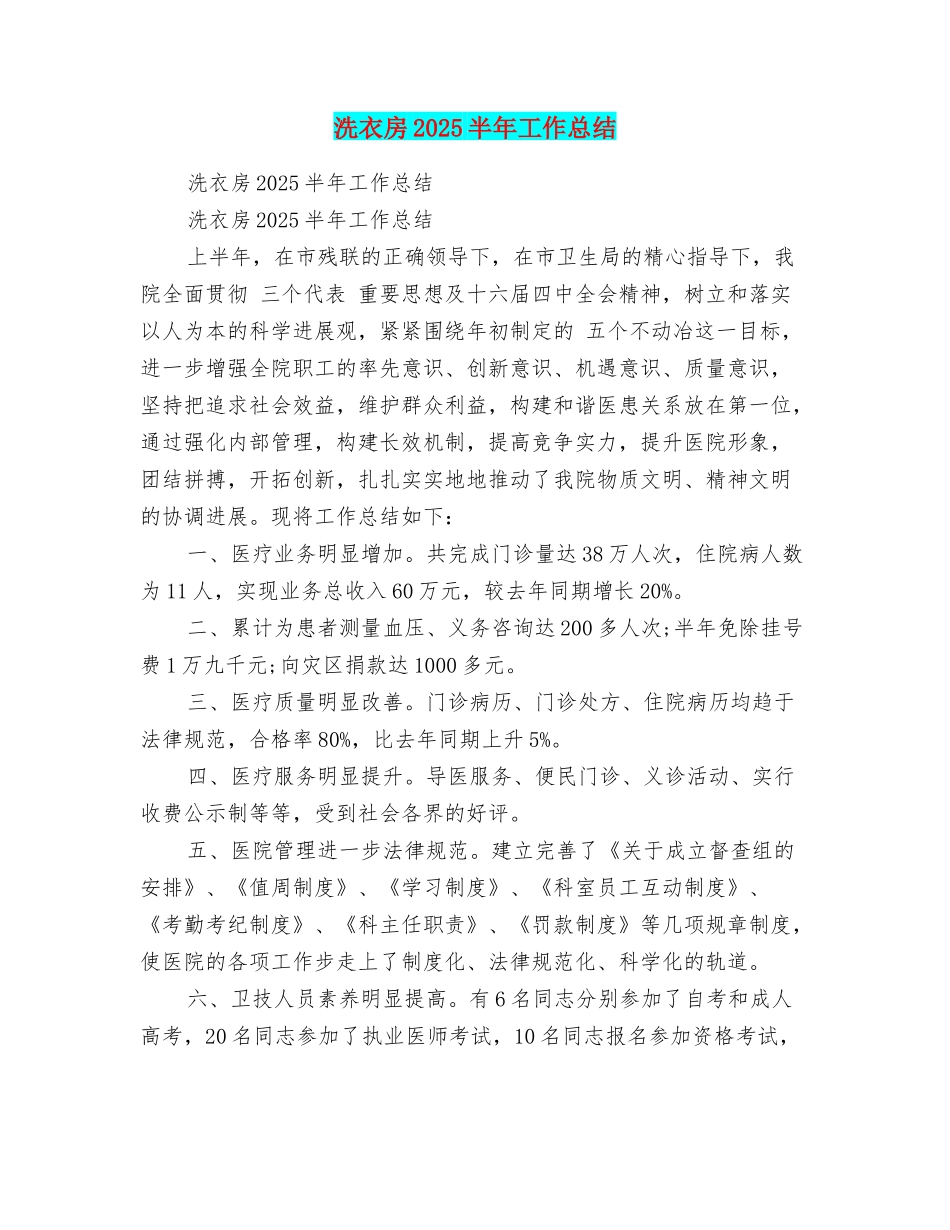 洗衣房2025半年工作总结_第1页