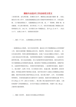 测绘专业技术工作总结范文范文