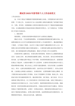 测试员2025年度考核个人工作总结范文