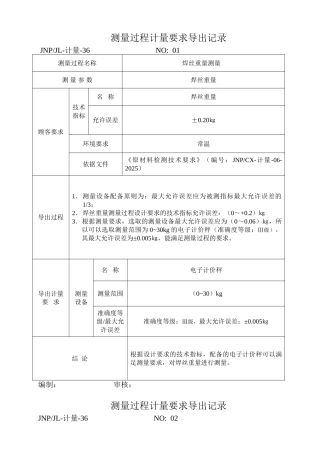 测量过程计量要求导出验证记录