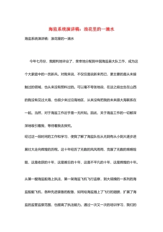 海监系统演讲稿：浪花里的一滴水