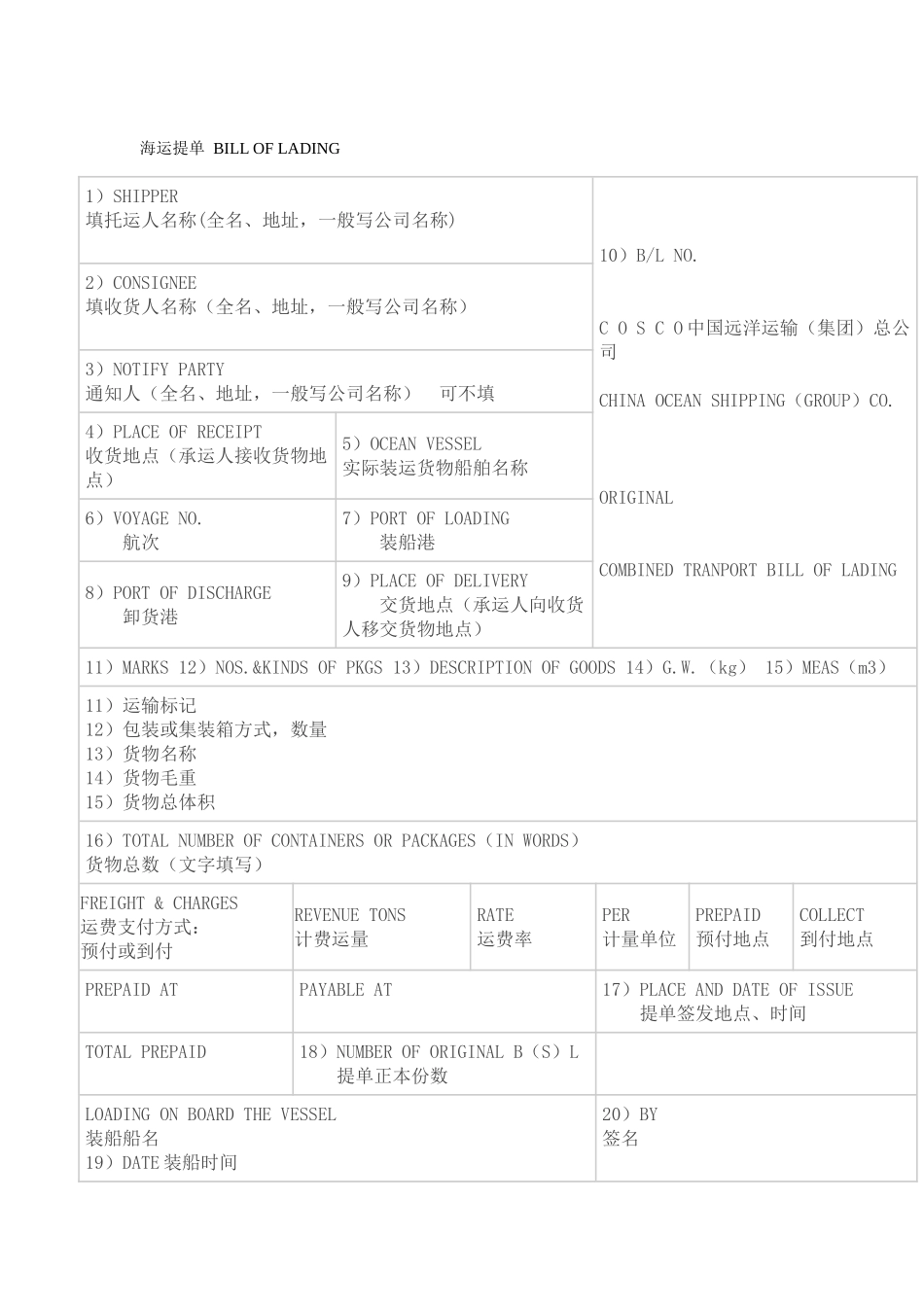 海运提单填写说明_第1页