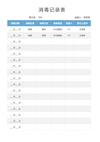 消毒记录表每日消毒表