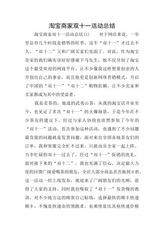 淘宝商家双十一活动总结