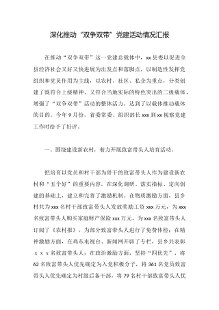 深入推进“双争双带”党建活动情况汇报