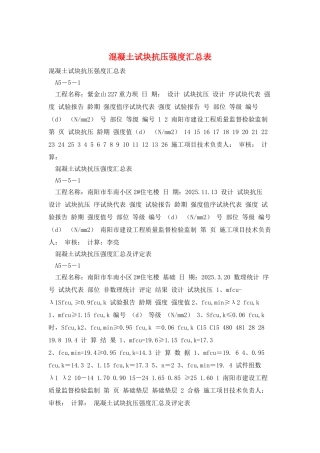 混凝土试块抗压强度汇总表