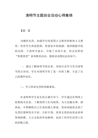 清明节主题班会活动心得集锦