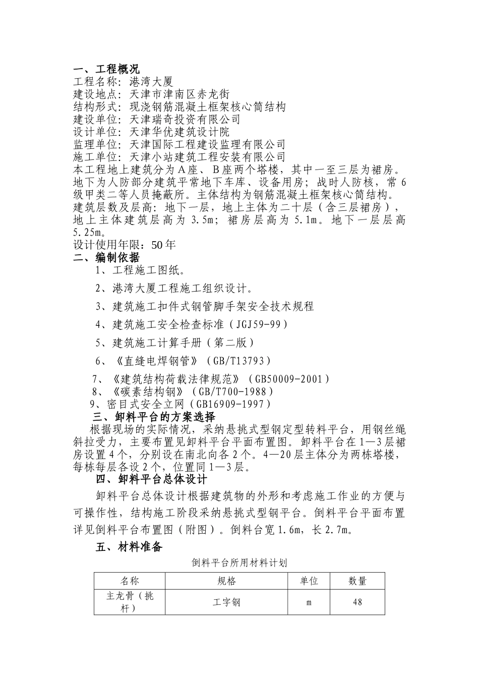 港湾大厦悬挑卸料平台施工方案_第1页