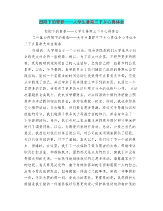 烈阳下的青春——大学生暑期三下乡心得体会