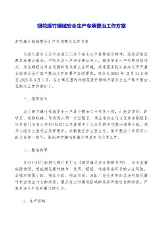 烟花爆竹领域安全生产专项整治工作方案