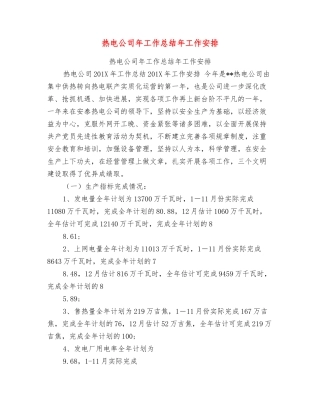 热电公司年工作总结年工作安排