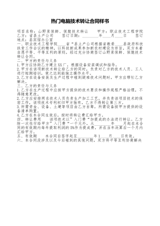 热门电脑技术转让合同样书