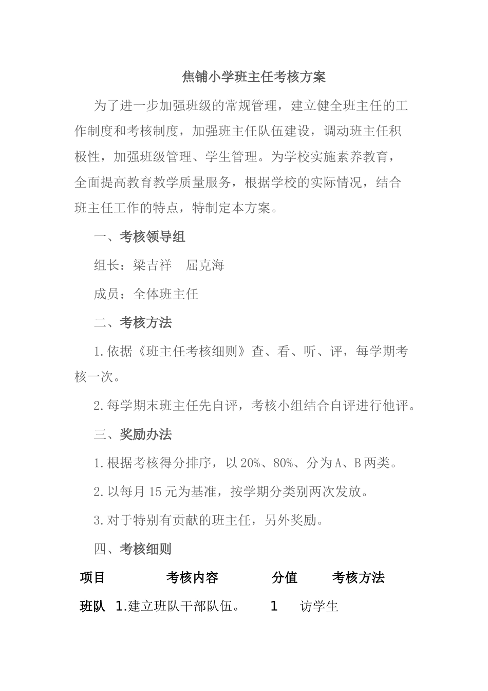 焦铺小学班主任考核方案_第1页