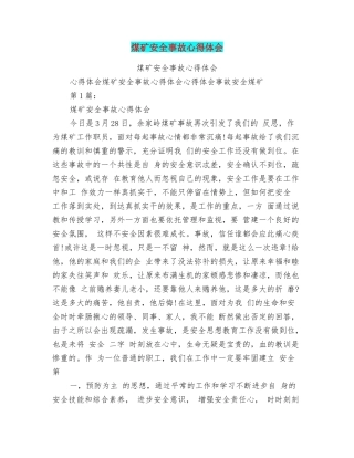 煤矿安全事故心得体会