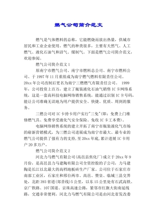 燃气公司简介范文
