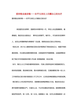 爱岗敬业演讲稿——在平凡岗位上闪耀自己的光芒
