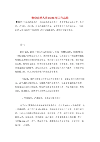 物业出纳人员2025年工作总结