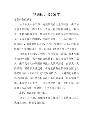 犯错检讨书300字