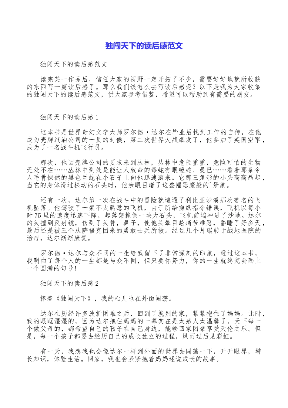 独闯天下的读后感范文_第1页