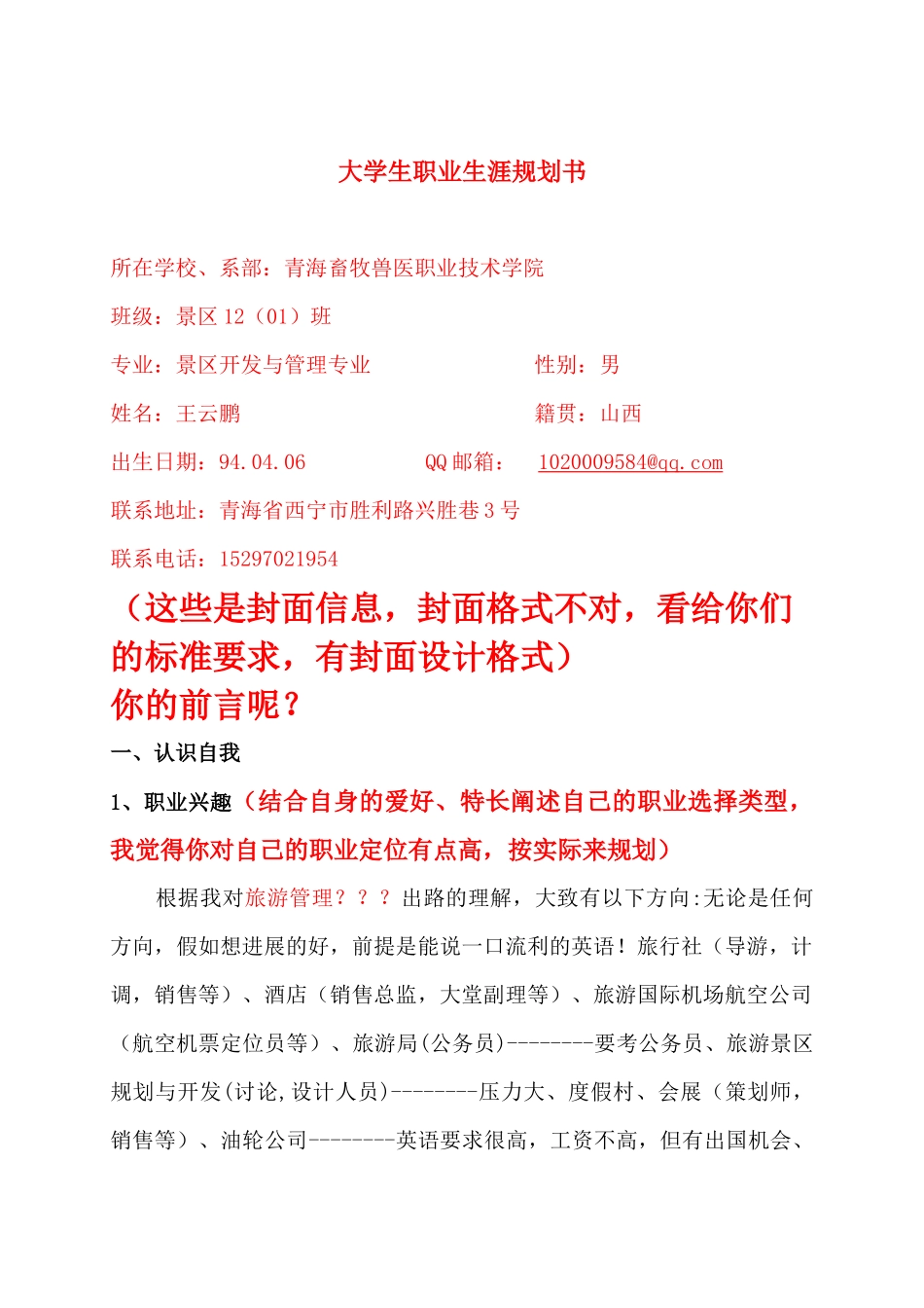 王云鹏职业生涯规划_第1页