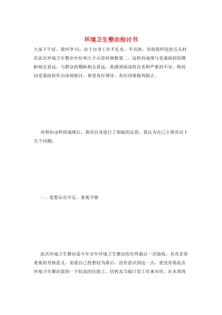 环境卫生整治检讨书
