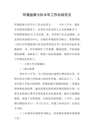 环境监察大队半年工作总结范文