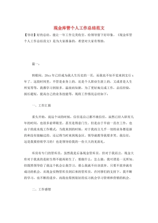 现金库管个人工作总结范文