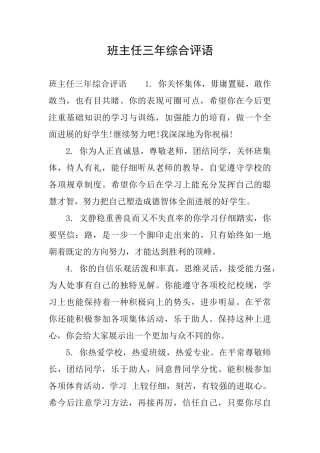 班主任三年综合评语