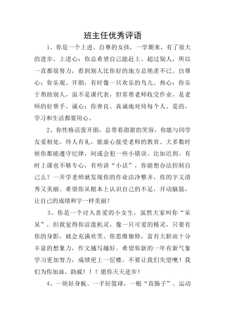 班主任优秀评语