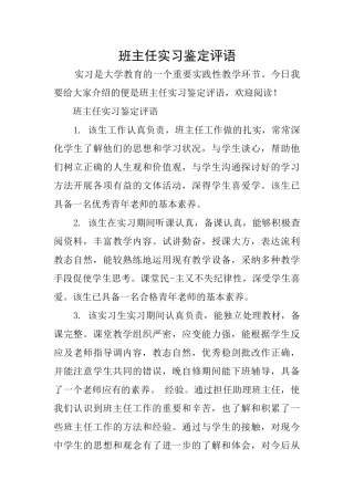 班主任实习鉴定评语