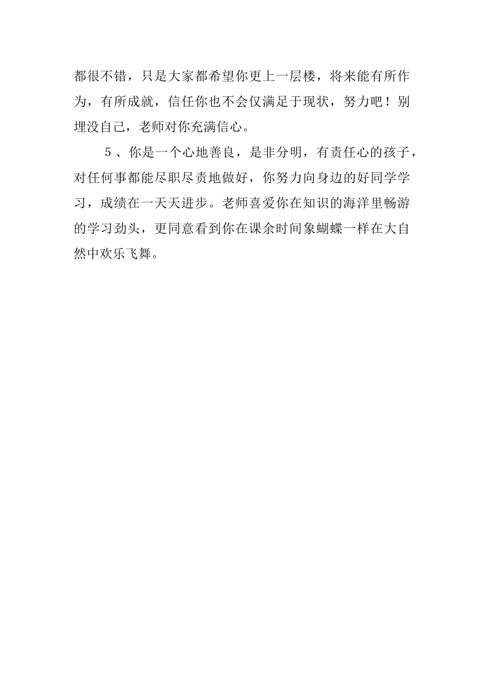 班主任对优秀学生的品德评语_第2页