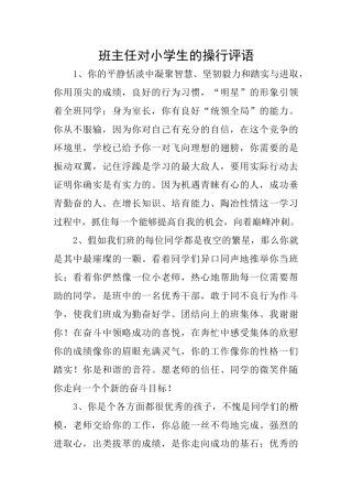 班主任对小学生的操行评语