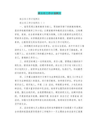 班主任工作计划例文