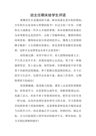班主任期末给学生评语