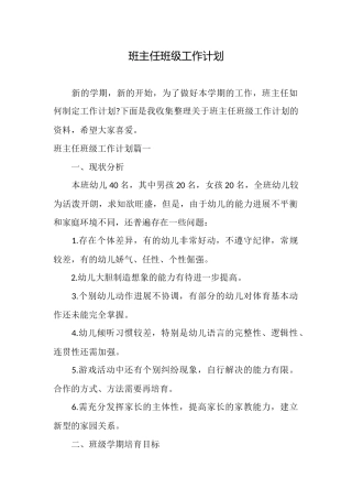 班主任班级工作计划