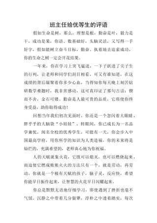 班主任给优等生的评语