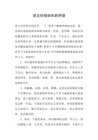 班主任给班长的评语