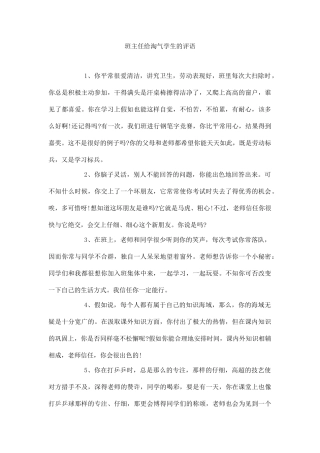 班主任给调皮学生的评语