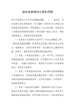 班主任老师对小学生评语