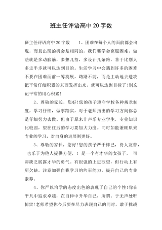 班主任评语高中20字数