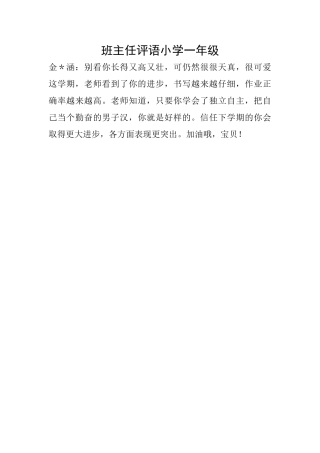 班主任评语小学一年级