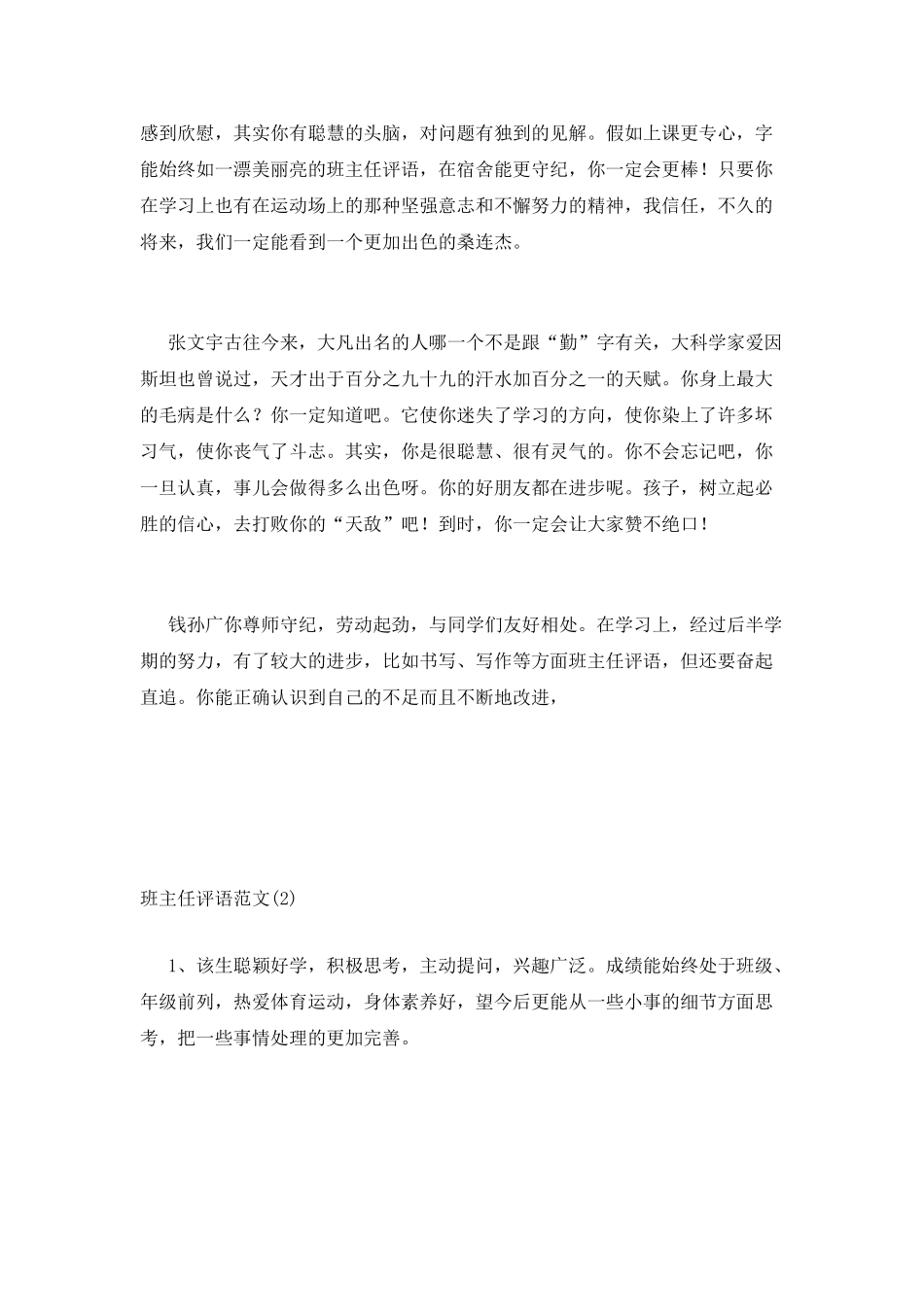 班主任评语范文_第2页