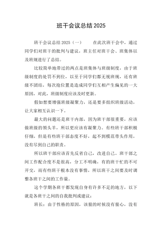 班干会议总结2025