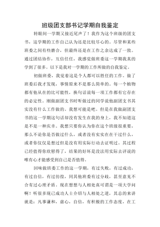 班级团支部书记学期自我鉴定
