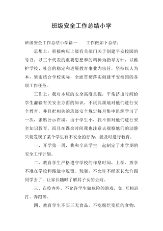 班级安全工作总结小学
