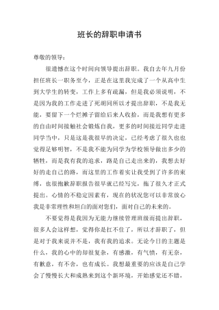 班长的辞职申请书