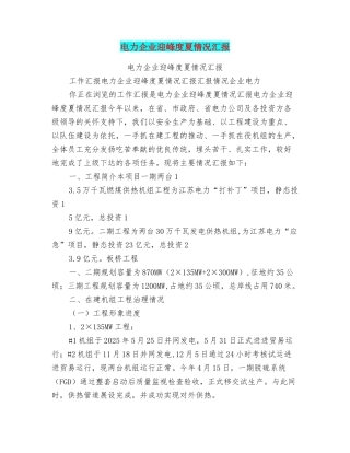 电力企业迎峰度夏情况汇报