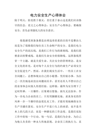 电力安全生产心得体会